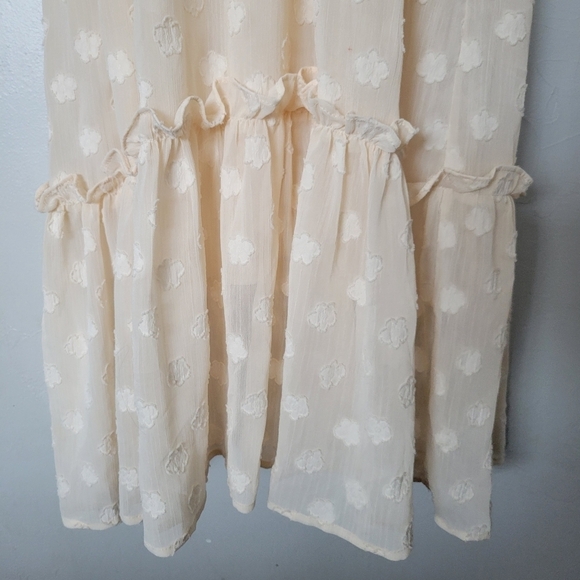 Orange Creek Women's XL Ivory Cream Short Sleeve Midi Dress Jacquard Flowers 3D - Picture 7 of 12